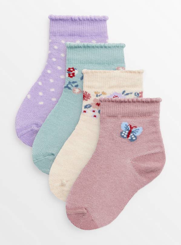 Autumn Floral Theme Socks 4 Pack 1-6 months